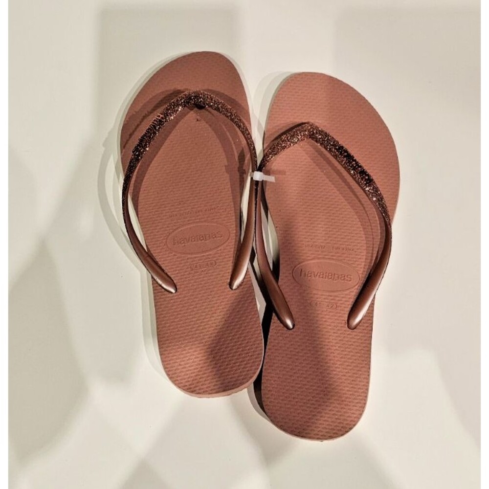 NEW Havaianas Rose Gold Slim Sparkle II Women's flip flop US 11/12 EU 43/44